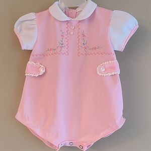 Vintage light pink onesie/romper with embroidery and lace detail